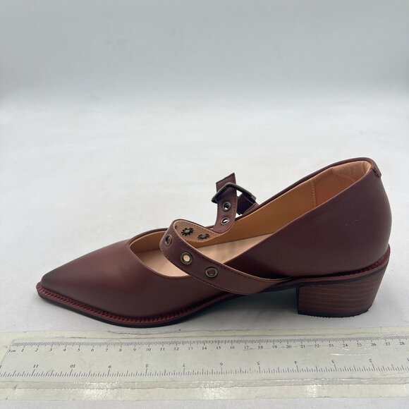 YDN Brown Pumps Pointed Toe Mary Jane Chunky Heels Loafers Hollow Buckle Shoes - Picture 2 of 8